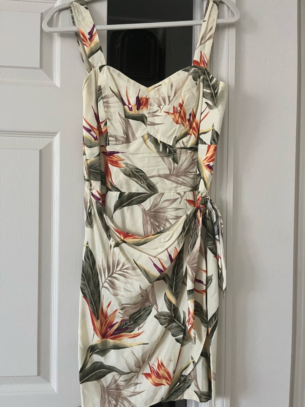 Paradise Found Vintage Floral Tropical Print Ivory Sundress with Side Tie side